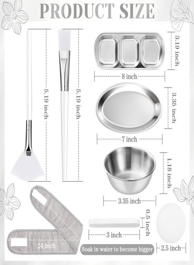 LemonRoad 25 Pcs Esthetician Facial Supplies Set, 3 Stainless Steel Mixing Bowls, 2 Serving Trays, 6 Brushes, 2 Hairbands, 12 Compressed Sponges for Women Facial Mask Spa Home Use (Silver) - Image 2